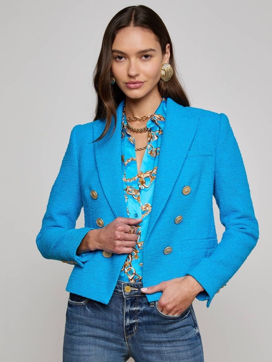 L'AGENCE Jackets & Blazers - L'AGENCE Brooke Tweed Blazer Blue Gold Size 4